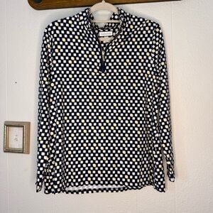 Charter Club Navy, White & Yellow Geometric Quarter-Zip Top